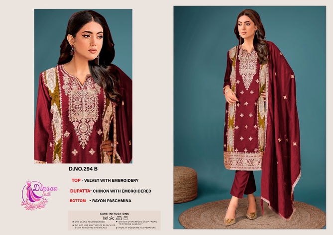 Dinsaa 294 A To D Embroidered Velvet Pakistani Suits Suppliers In India
